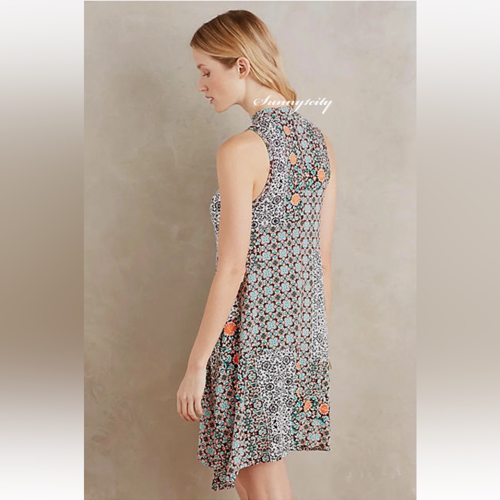 Anthropologie Maeve Lilt swing dress colorful jersey knit with pockets Large - Picture 2 of 13